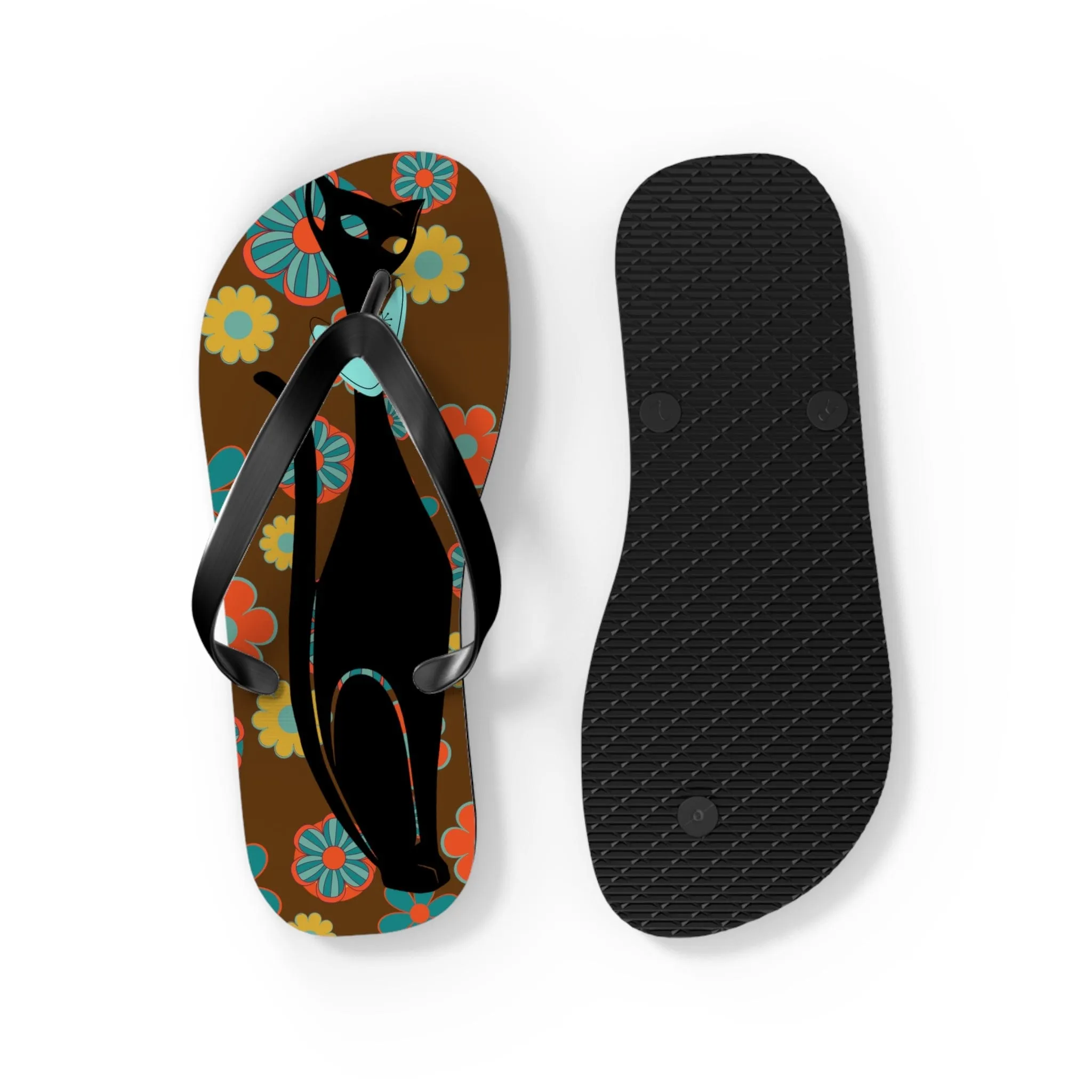 Flower Power Brown, Atomic Groovy, Retro Flip Flops