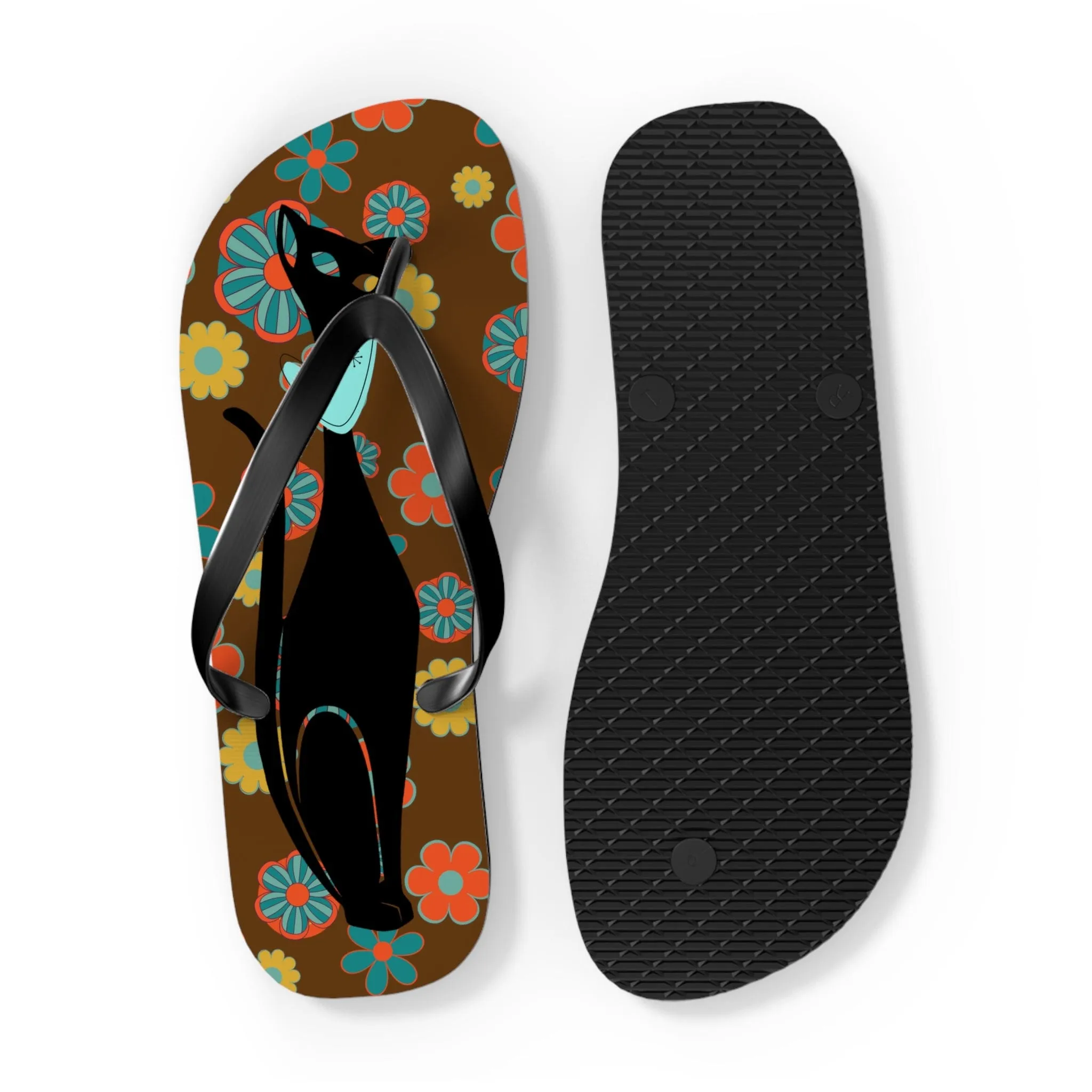 Flower Power Brown, Atomic Groovy, Retro Flip Flops