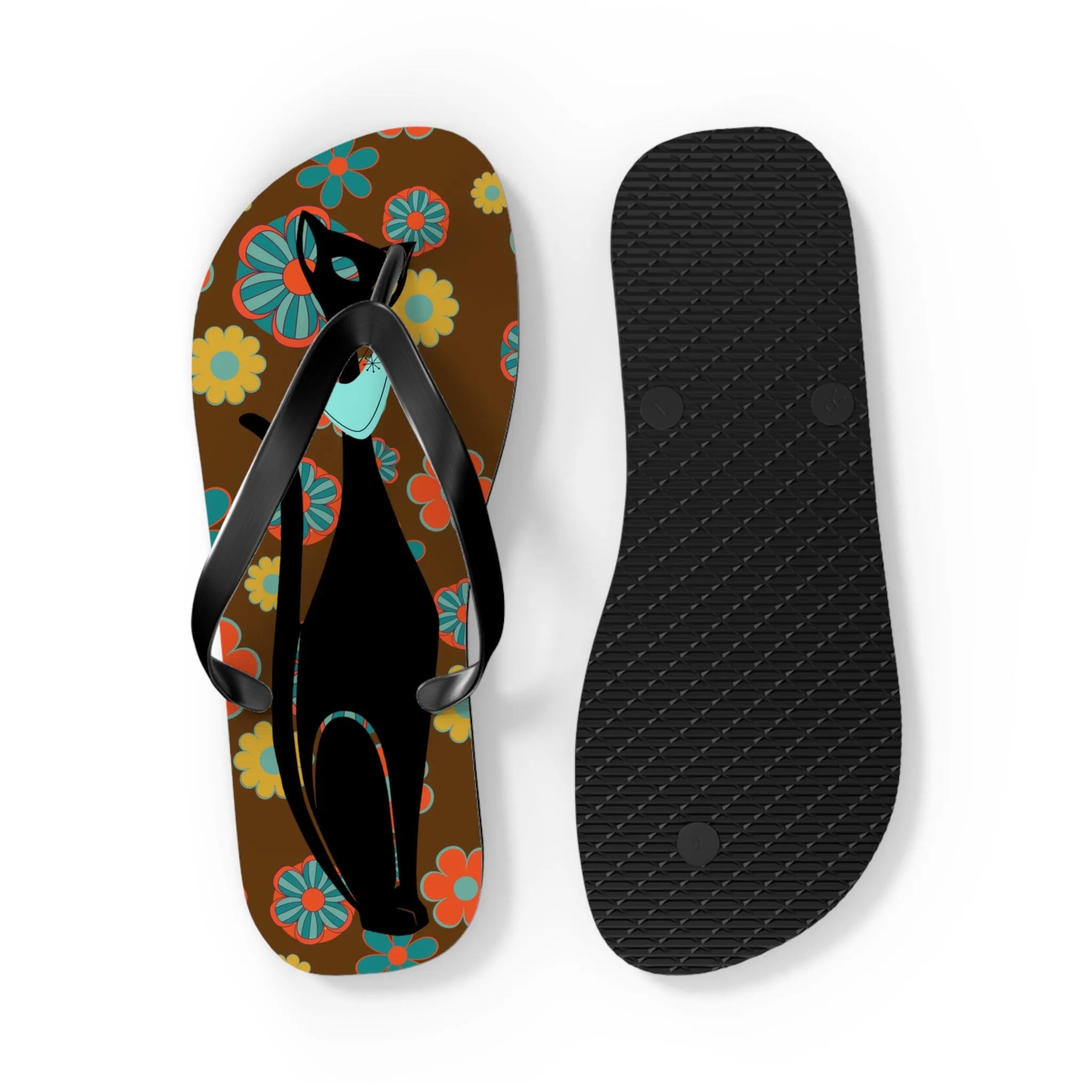 Flower Power Brown, Atomic Groovy, Retro Flip Flops