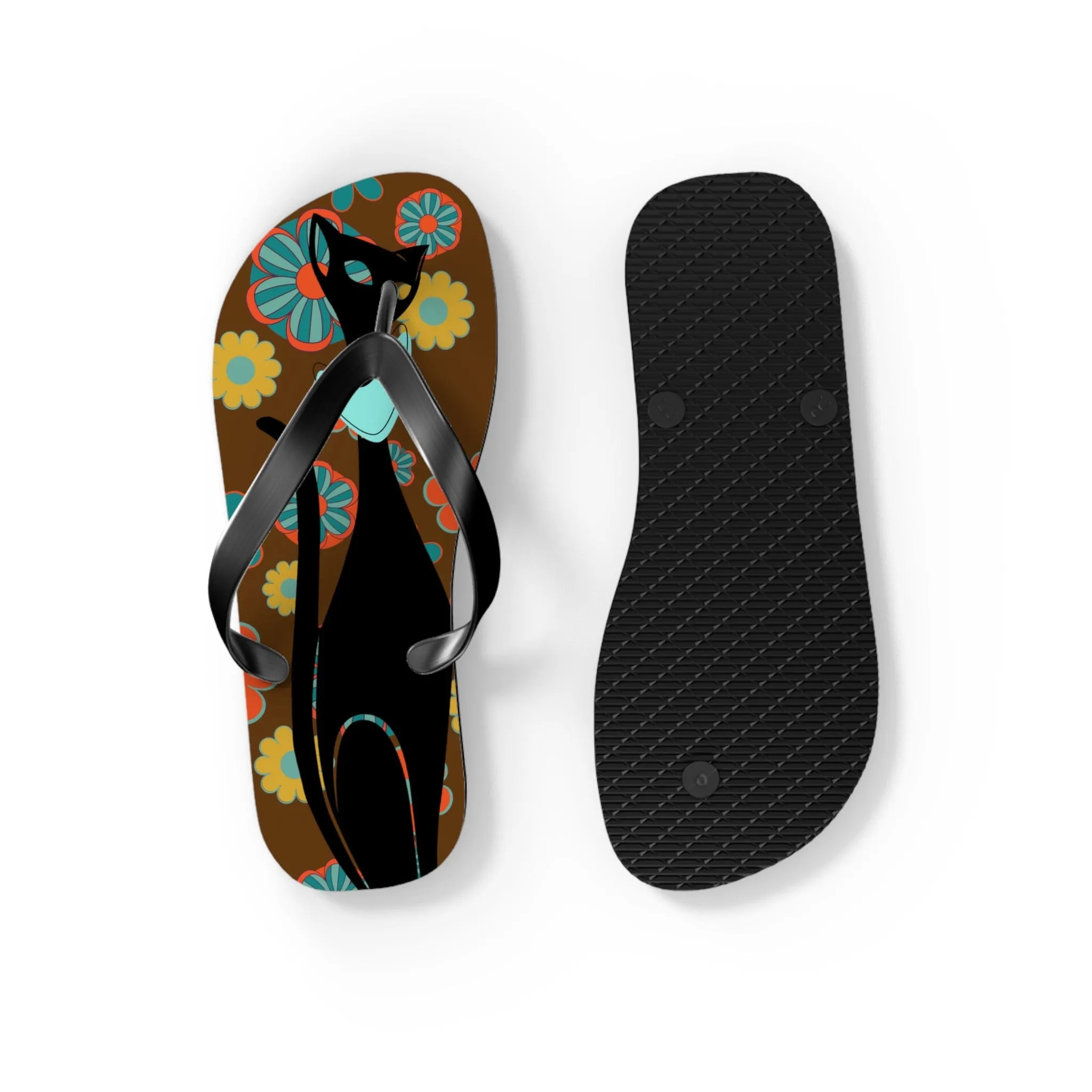 Flower Power Brown, Atomic Groovy, Retro Flip Flops