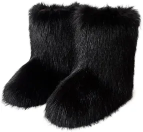 Furry Faux Fur Boots Women's Winter Shoes Woman Fluffy Warm Snow Boots Mid-Calf Comfortable Outdoor Flat
