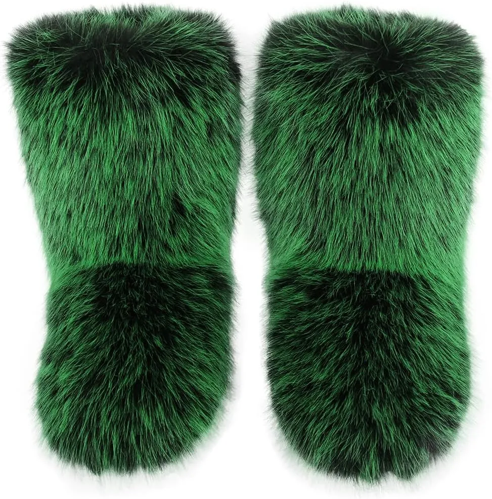 Furry Faux Fur Boots Women's Winter Shoes Woman Fluffy Warm Snow Boots Mid-Calf Comfortable Outdoor Flat