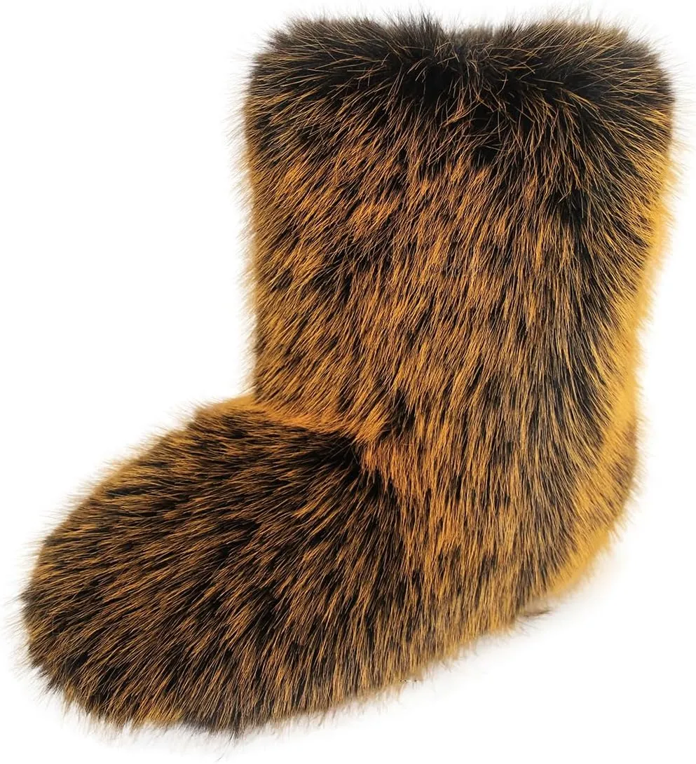 Furry Faux Fur Boots Women's Winter Shoes Woman Fluffy Warm Snow Boots Mid-Calf Comfortable Outdoor Flat