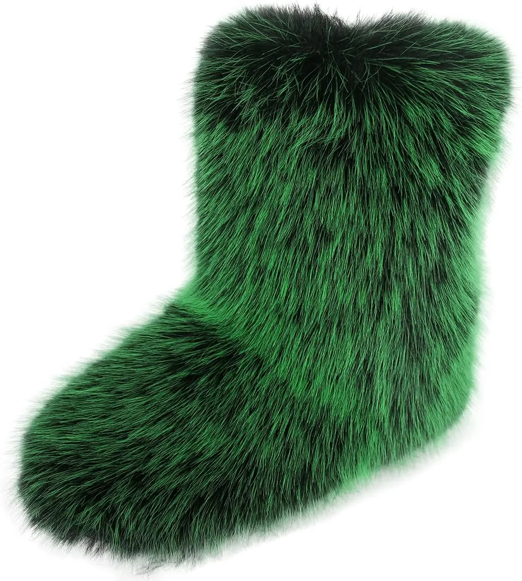 Furry Faux Fur Boots Women's Winter Shoes Woman Fluffy Warm Snow Boots Mid-Calf Comfortable Outdoor Flat