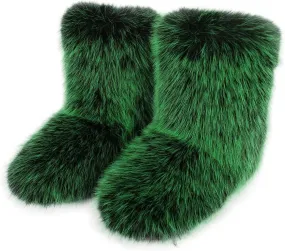 Furry Faux Fur Boots Women's Winter Shoes Woman Fluffy Warm Snow Boots Mid-Calf Comfortable Outdoor Flat