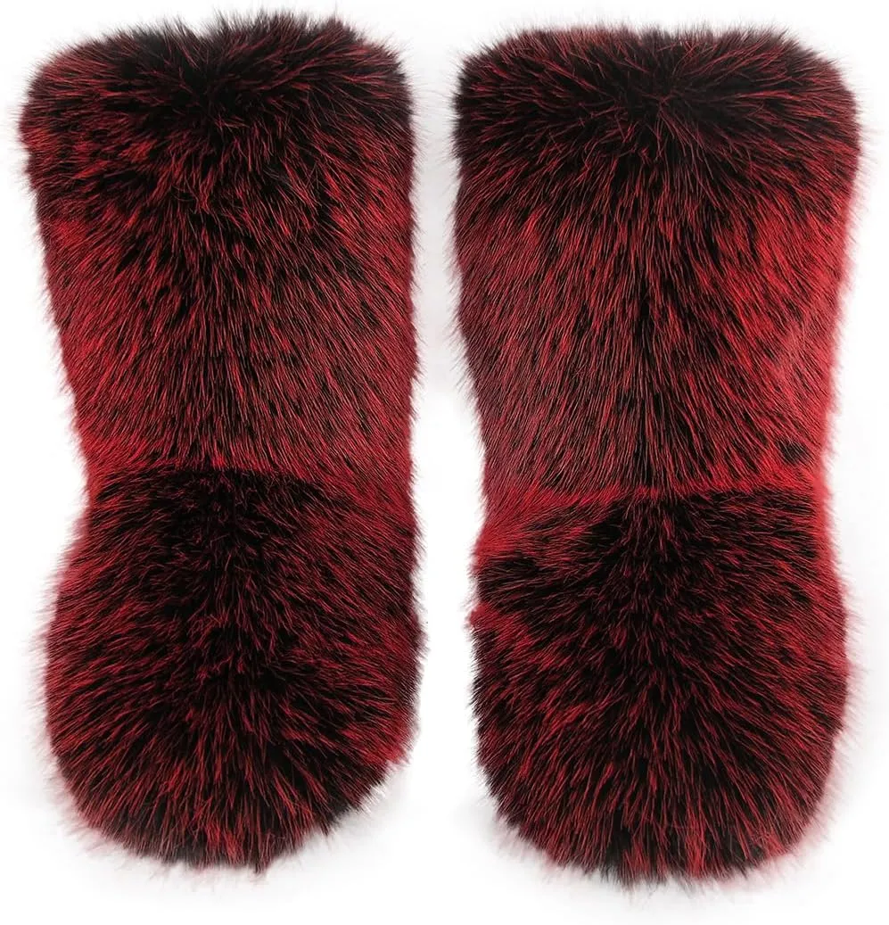 Furry Faux Fur Boots Women's Winter Shoes Woman Fluffy Warm Snow Boots Mid-Calf Comfortable Outdoor Flat