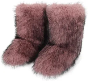 Furry Faux Fur Boots Women's Winter Shoes Woman Fluffy Warm Snow Boots Mid-Calf Comfortable Outdoor Flat