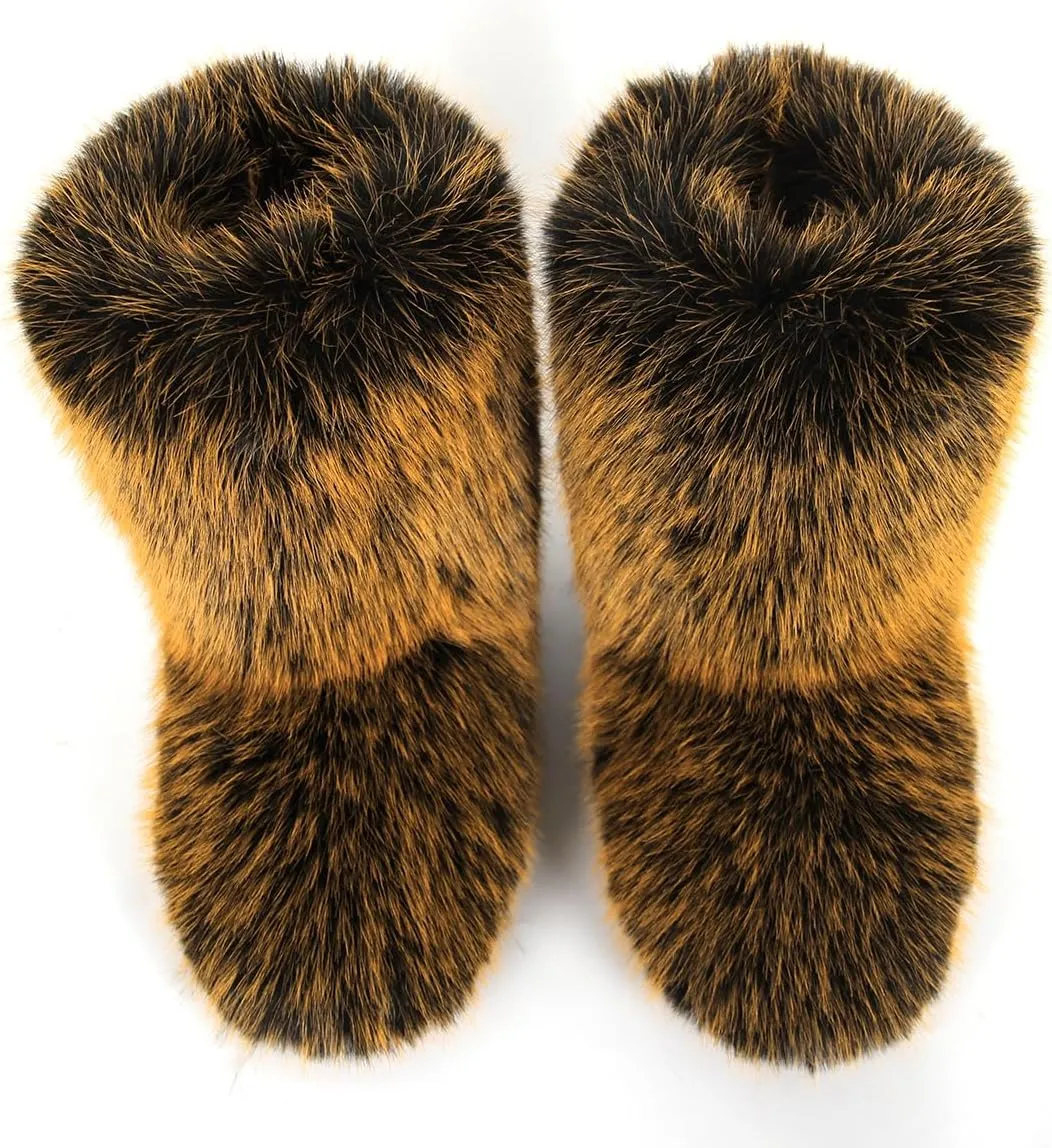 Furry Faux Fur Boots Women's Winter Shoes Woman Fluffy Warm Snow Boots Mid-Calf Comfortable Outdoor Flat