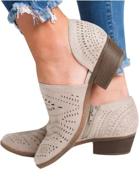 Gibobby Ankle Booties for Women Flat Heel,Women's Round Toe Faux Suede Stacked Heel Side Zipper Western Shoes Ankle Boots