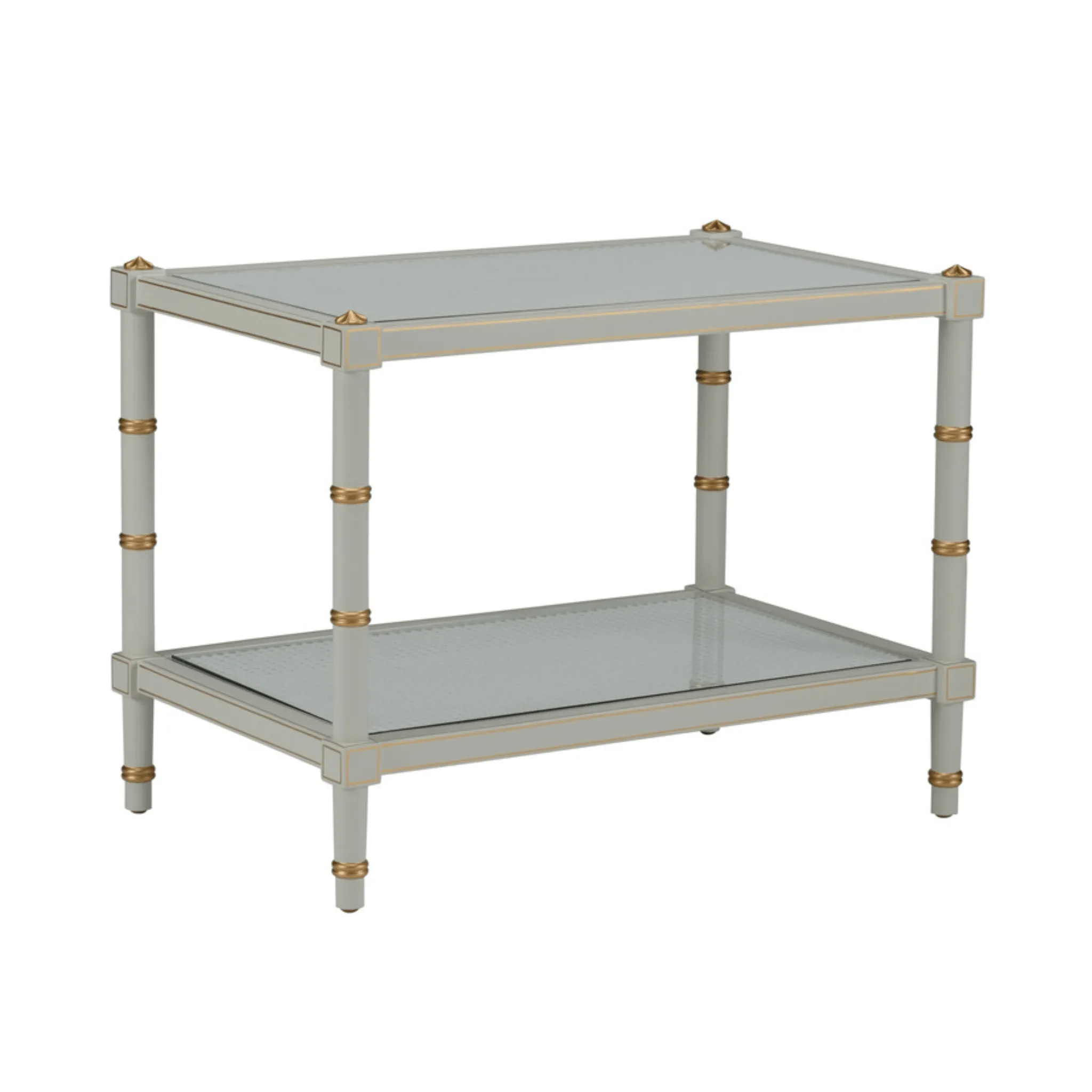 Gray Wood & Cane Two Tier Cocktail Table