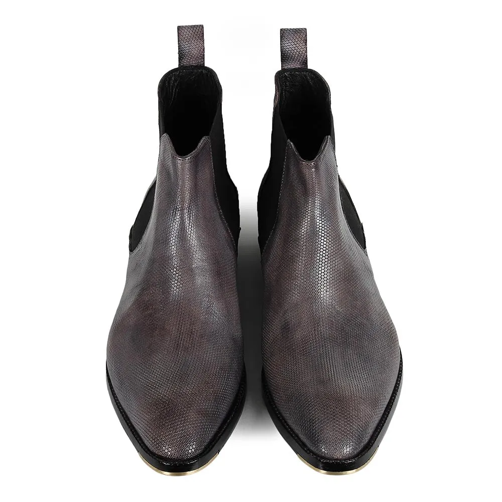 Grey Mirror Glossed Textured Chelsea Boots