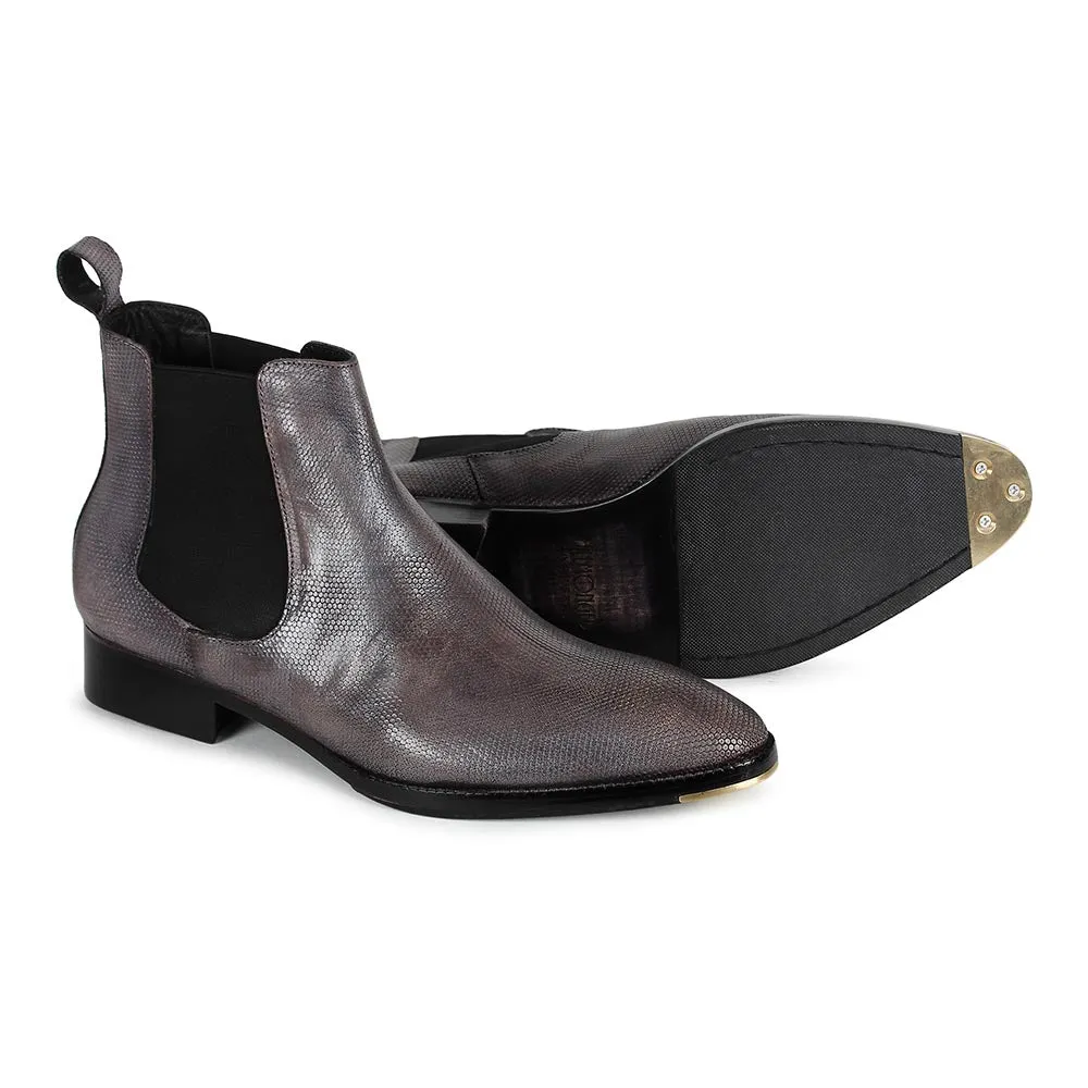 Grey Mirror Glossed Textured Chelsea Boots