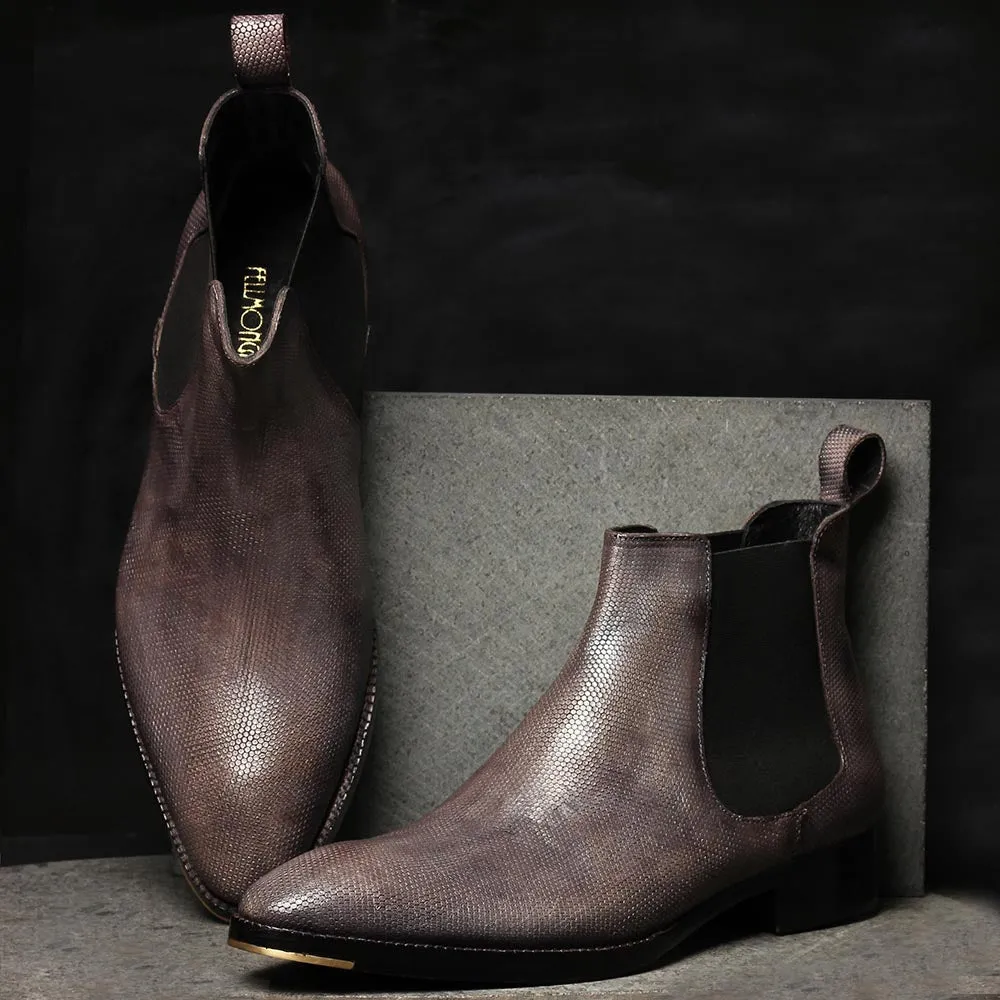 Grey Mirror Glossed Textured Chelsea Boots