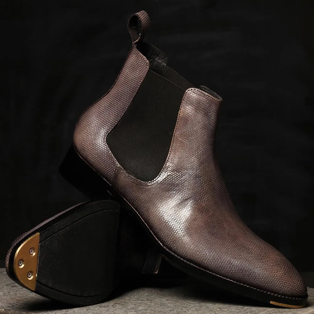 Grey Mirror Glossed Textured Chelsea Boots