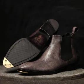 Grey Mirror Glossed Textured Chelsea Boots