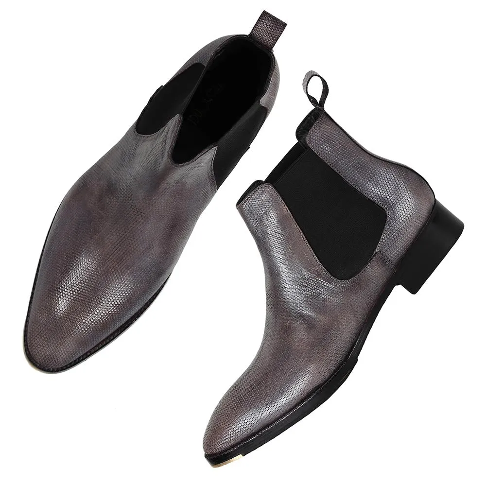 Grey Mirror Glossed Textured Chelsea Boots