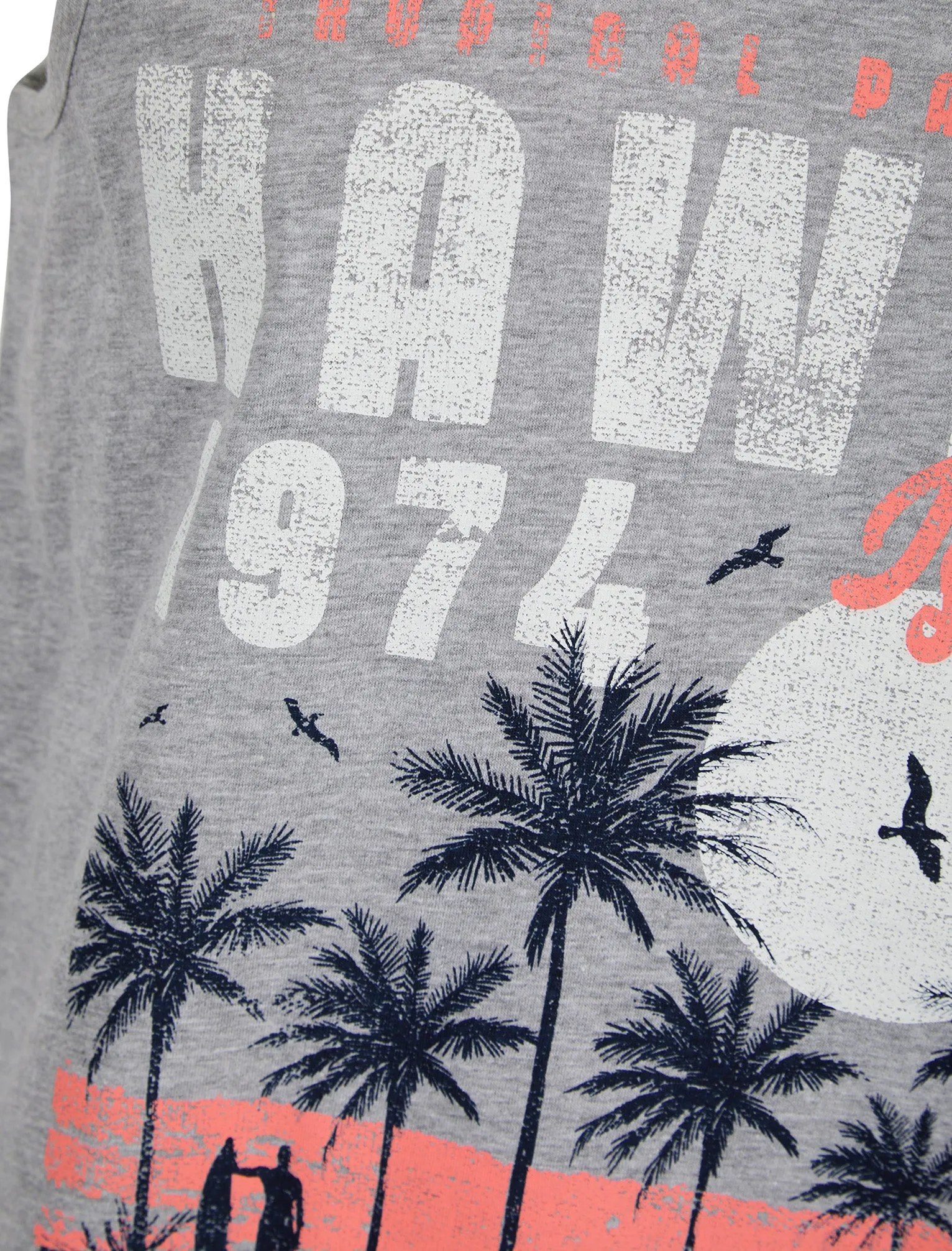 Hawaii Island Motif Print Cotton Vest Top in Light Grey Marl - South Shore