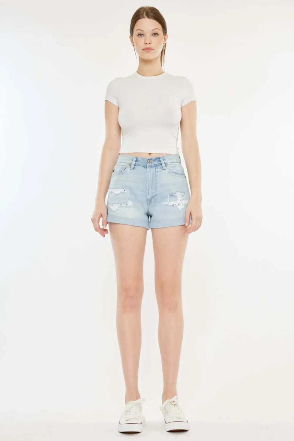 High Rise Repaired Mom Denim Shorts