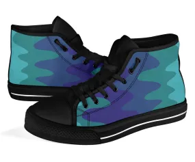 High Top Sneakers - Wavy Cool (Black) | Custom High Top Shoes, Patterned High Top Sneakers, High Top Sneakers for Women, Unisex Shoes