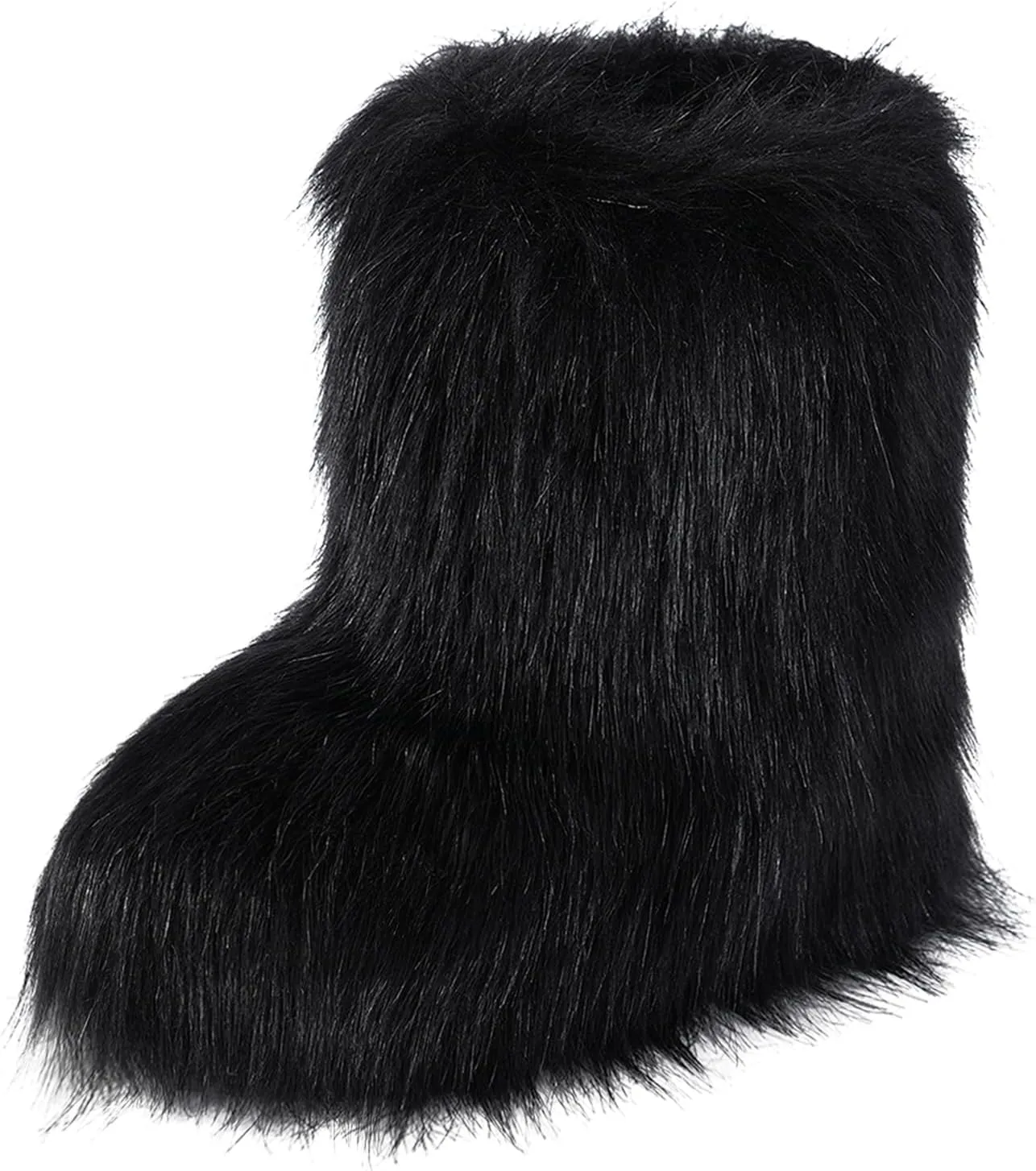 ipx Furry Faux Fur Boots for Women Fuzzy Fluffy Mid Calf Round Toe Snow Boots Women's Fashion Comfy Winter Boots Plush Warm Short Flat Heel Mid-Calf Shoes