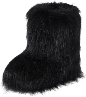 ipx Furry Faux Fur Boots for Women Fuzzy Fluffy Mid Calf Round Toe Snow Boots Women's Fashion Comfy Winter Boots Plush Warm Short Flat Heel Mid-Calf Shoes