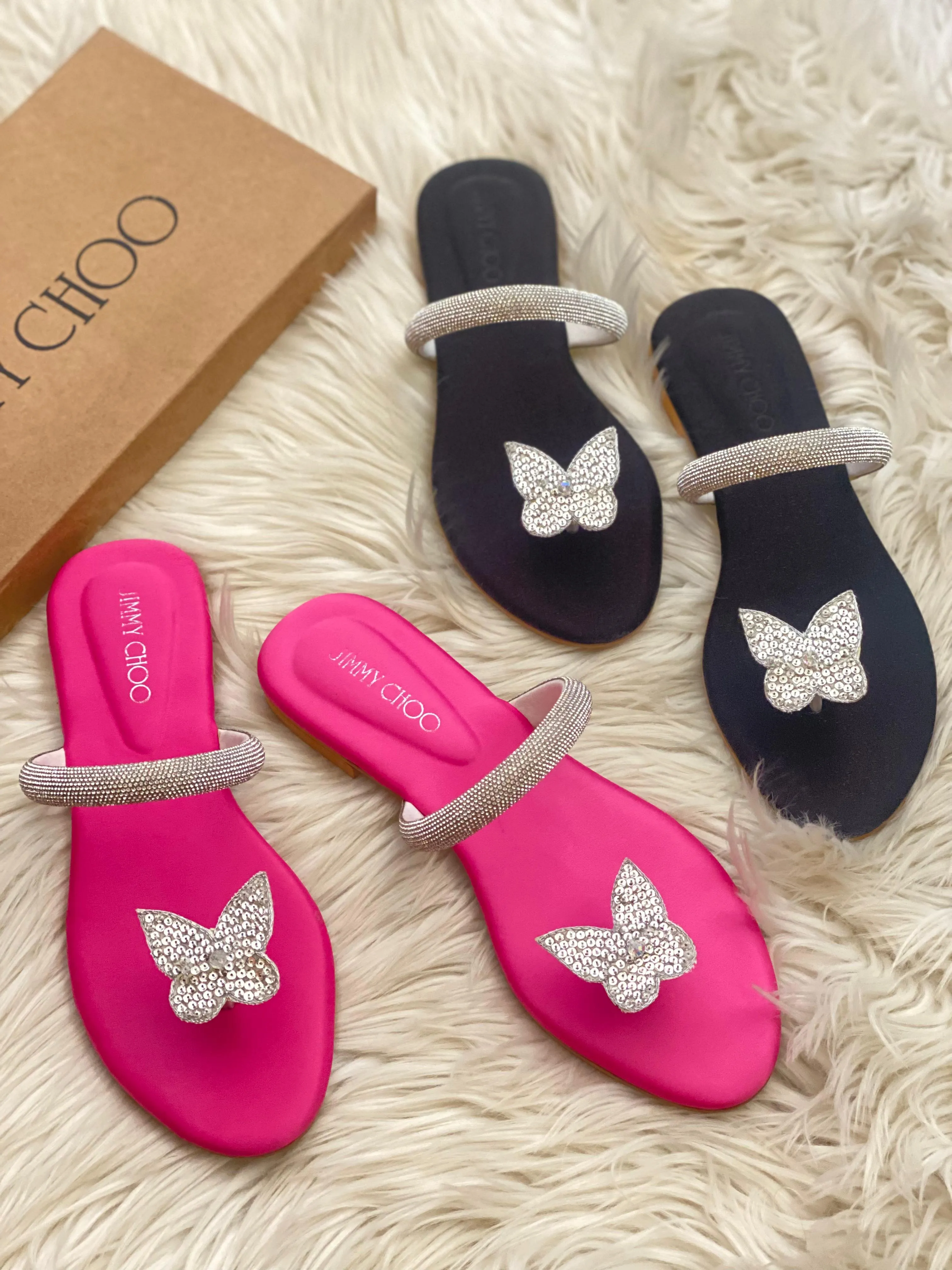 JIMMY CHOO BUTTERFLY SLIPPERS - BLACK