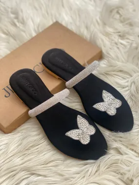 JIMMY CHOO BUTTERFLY SLIPPERS - BLACK