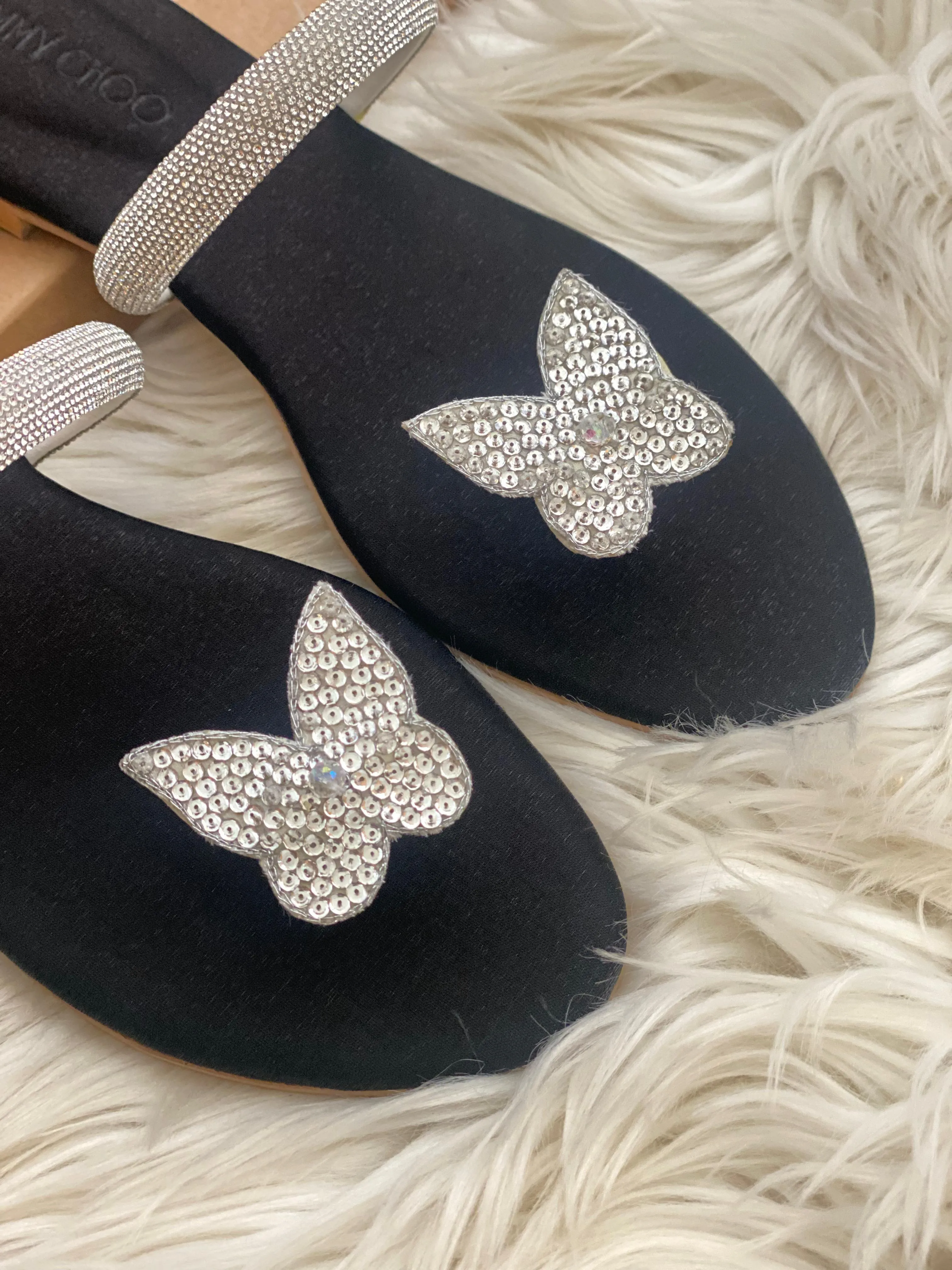 JIMMY CHOO BUTTERFLY SLIPPERS - BLACK