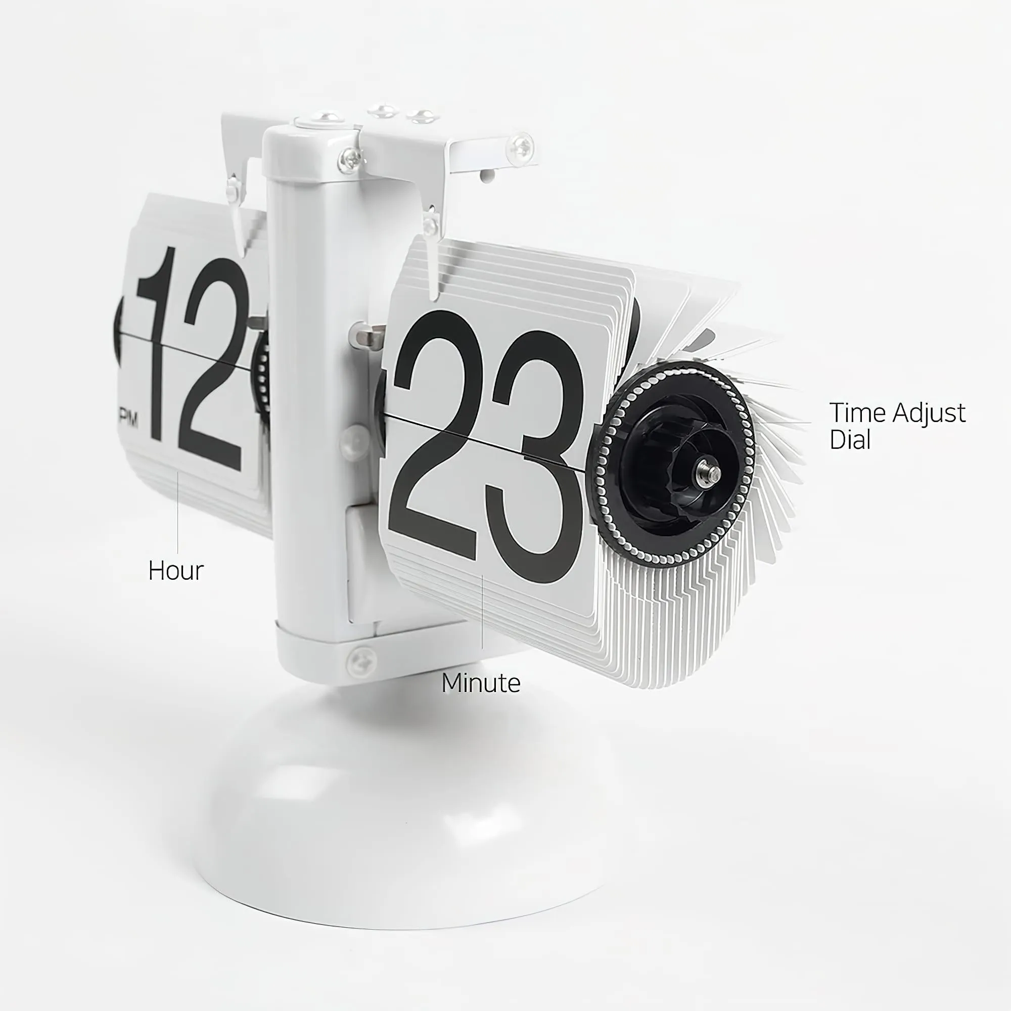 Kidoca Matt Black Automatic Page Turning Flip Clock - Large Number Mechanical Desk Clock, Retro Gear Rotating Watch for Table, Unique Flipping Out Paper Shelf, Battery Powered for Office and Home