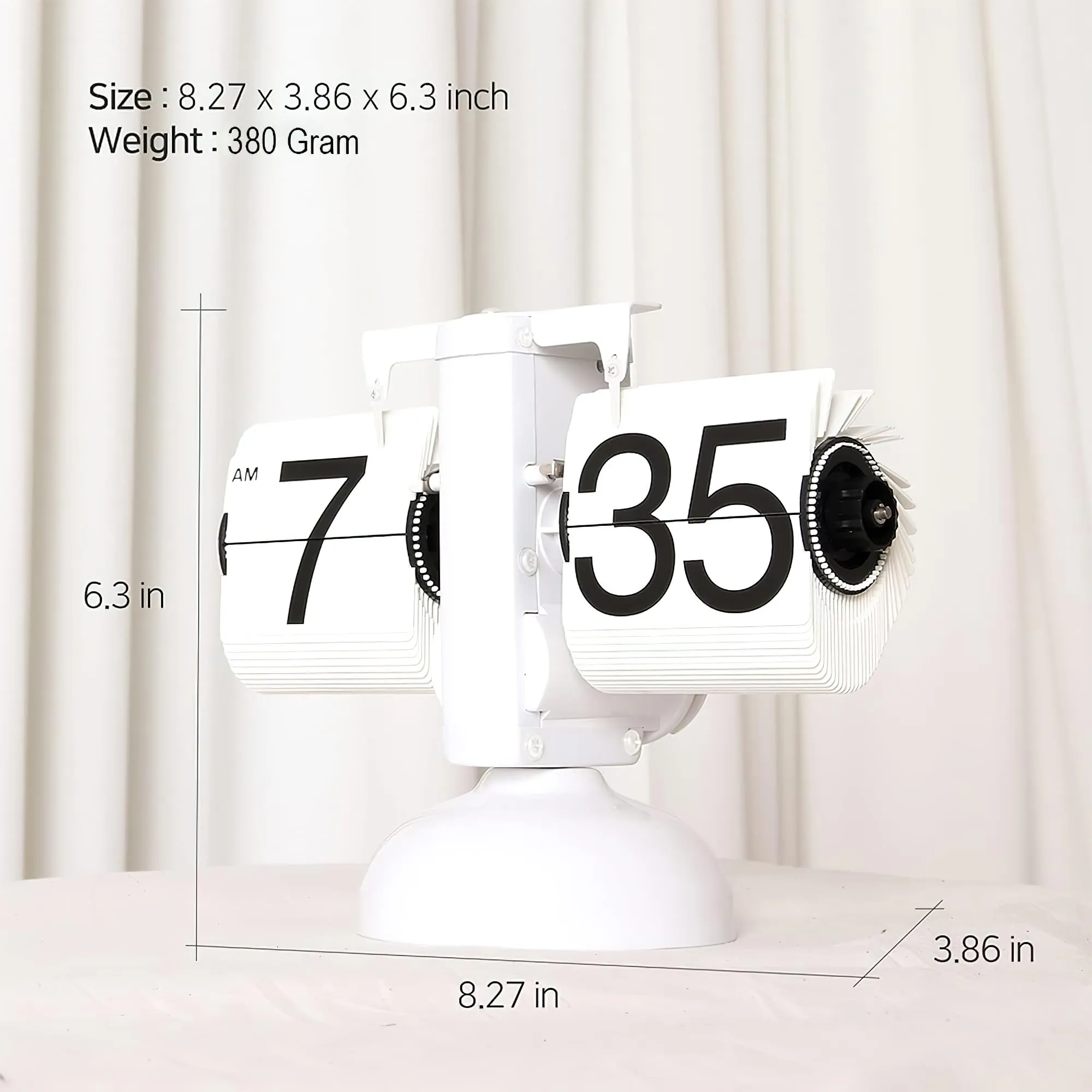 Kidoca Matt Black Automatic Page Turning Flip Clock - Large Number Mechanical Desk Clock, Retro Gear Rotating Watch for Table, Unique Flipping Out Paper Shelf, Battery Powered for Office and Home