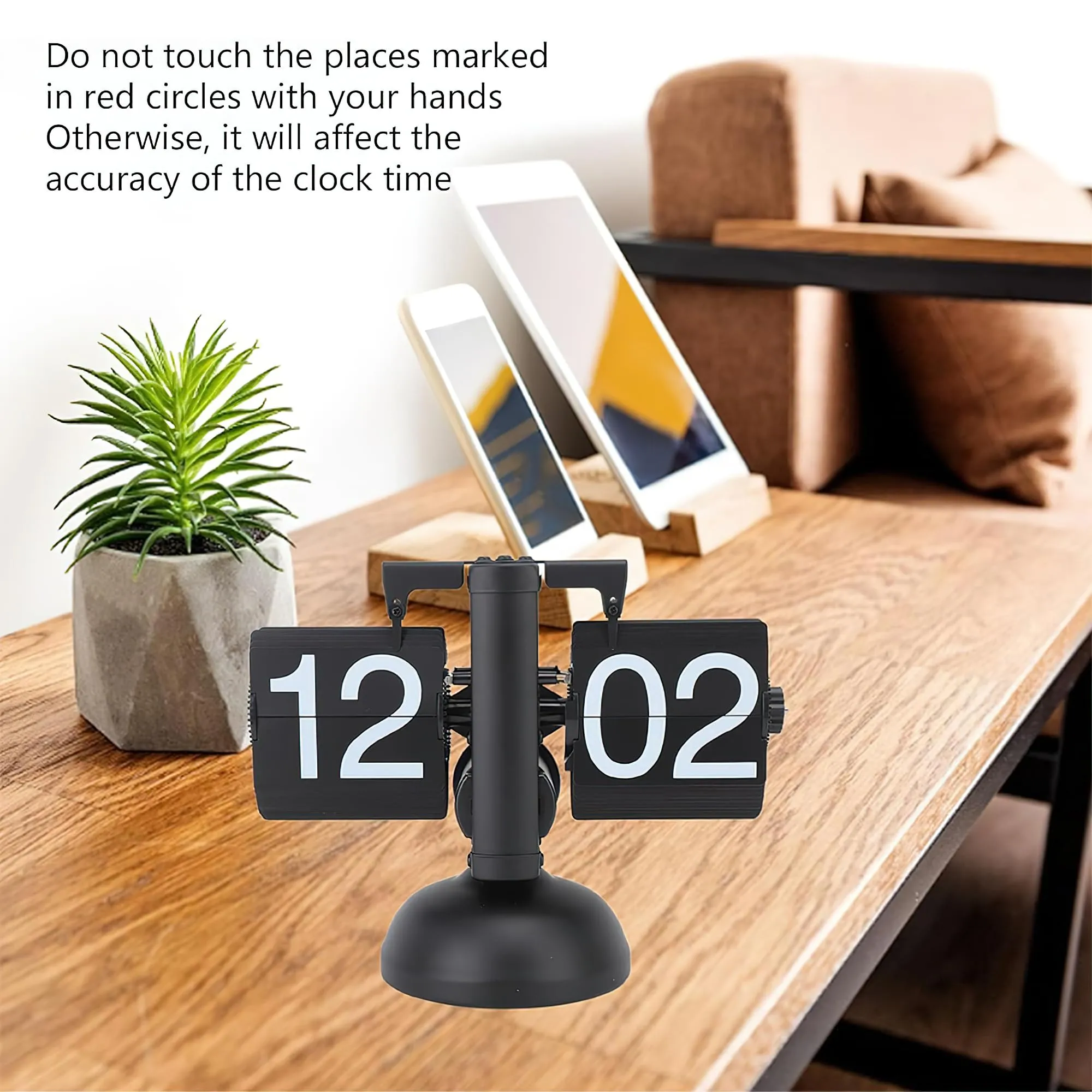 Kidoca Matt Black Automatic Page Turning Flip Clock - Large Number Mechanical Desk Clock, Retro Gear Rotating Watch for Table, Unique Flipping Out Paper Shelf, Battery Powered for Office and Home