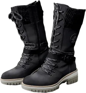 Lausiuoe Winter Boots For Women Fashion 2022 Platform Mid Calf Low Heel Round-Toe Side Zip Punk Lace Up Military Combat Boots
