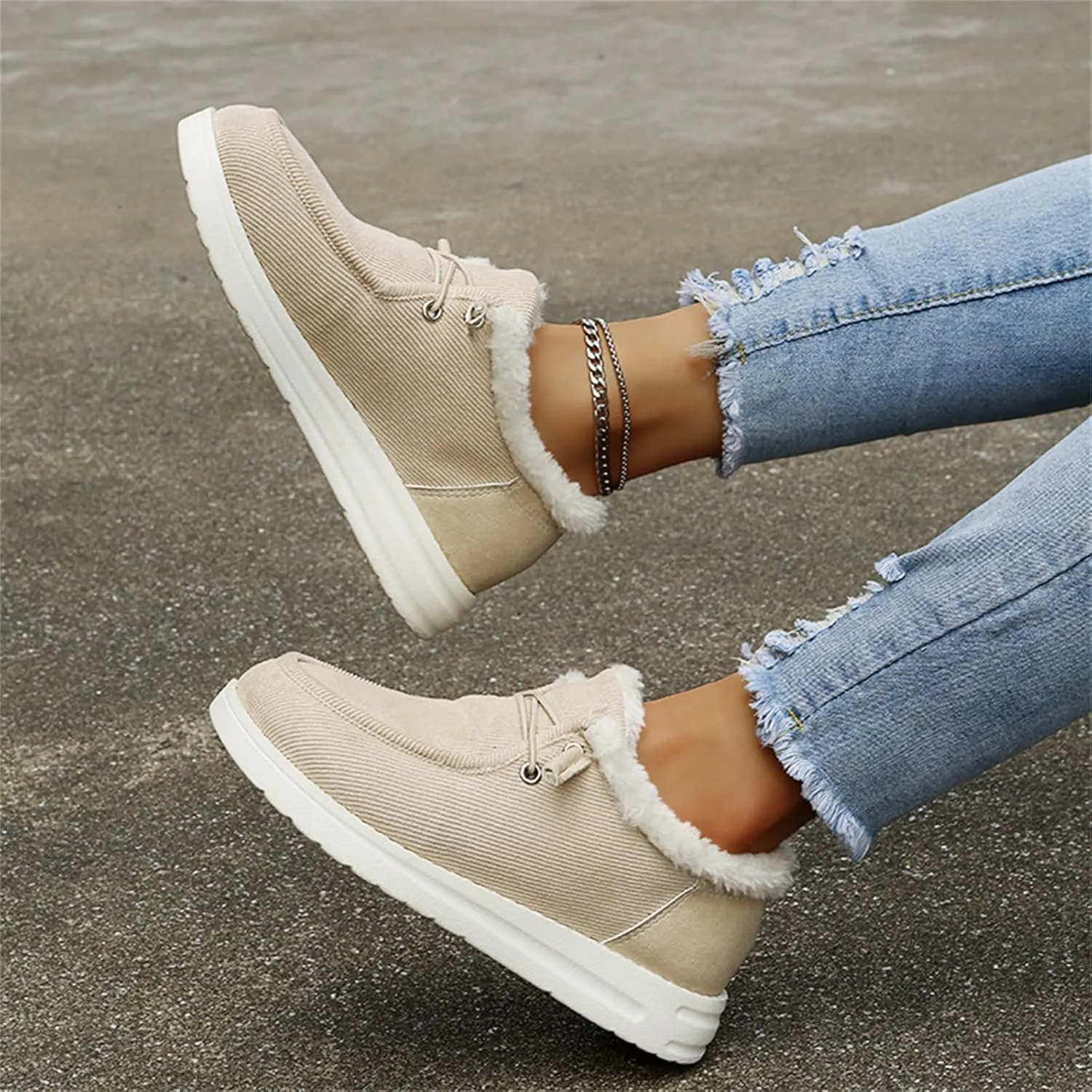 Lausiuoe Winter Fashion Boots For Women 2024 Warm Snow Fuzzy Ankle Booties Flat Cute Silp On Comfortable Casual Loafers Shoes