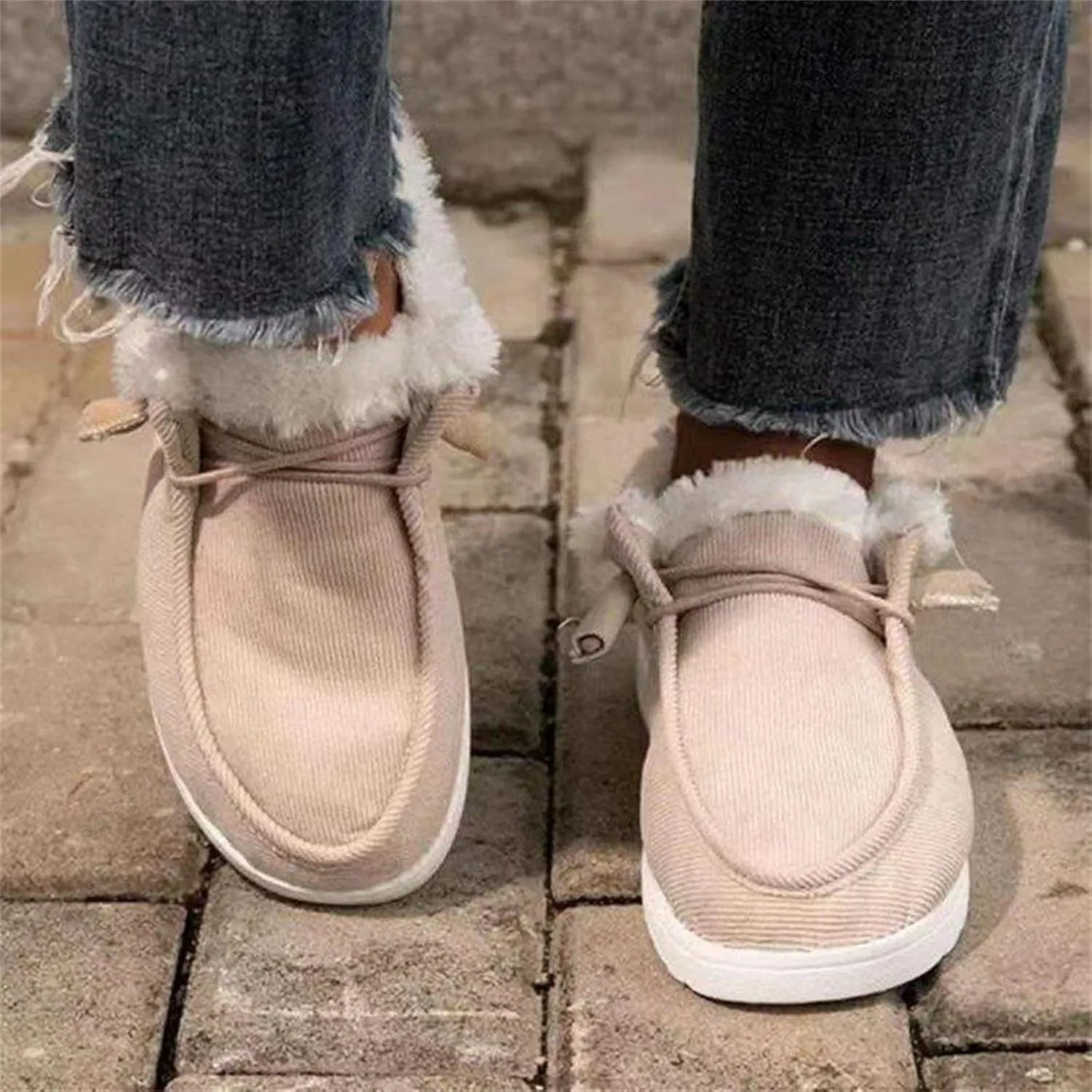 Lausiuoe Winter Fashion Boots For Women 2024 Warm Snow Fuzzy Ankle Booties Flat Cute Silp On Comfortable Casual Loafers Shoes