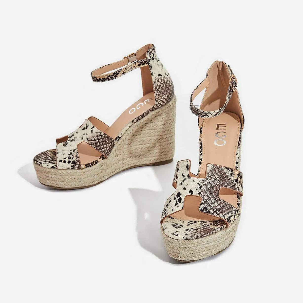 Lemonade Kayson Leopard Unique Double Vamp Platform Wedge Espadrille Sandals