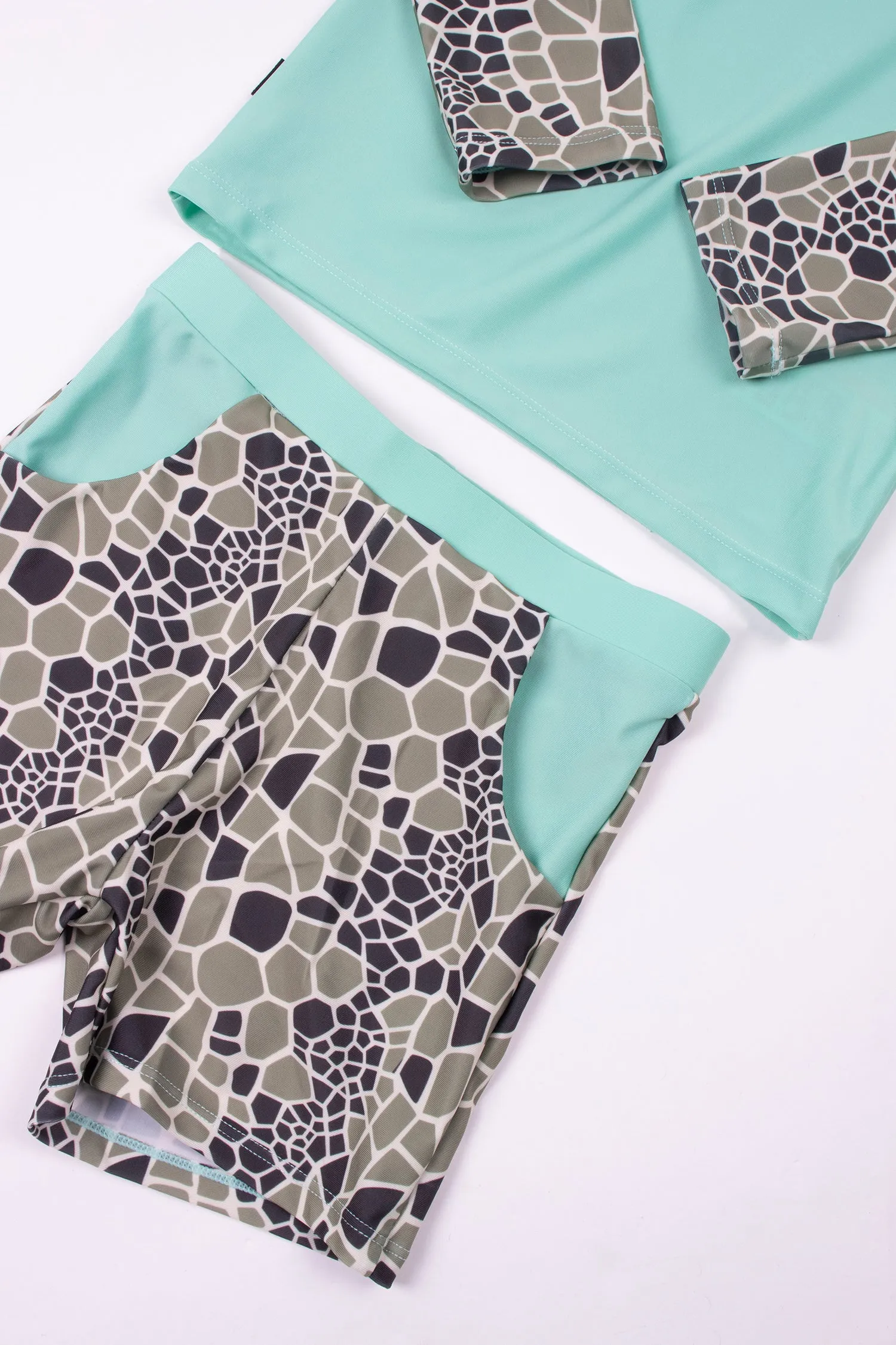 Long Sleeve Swimsuit Set in Aqua