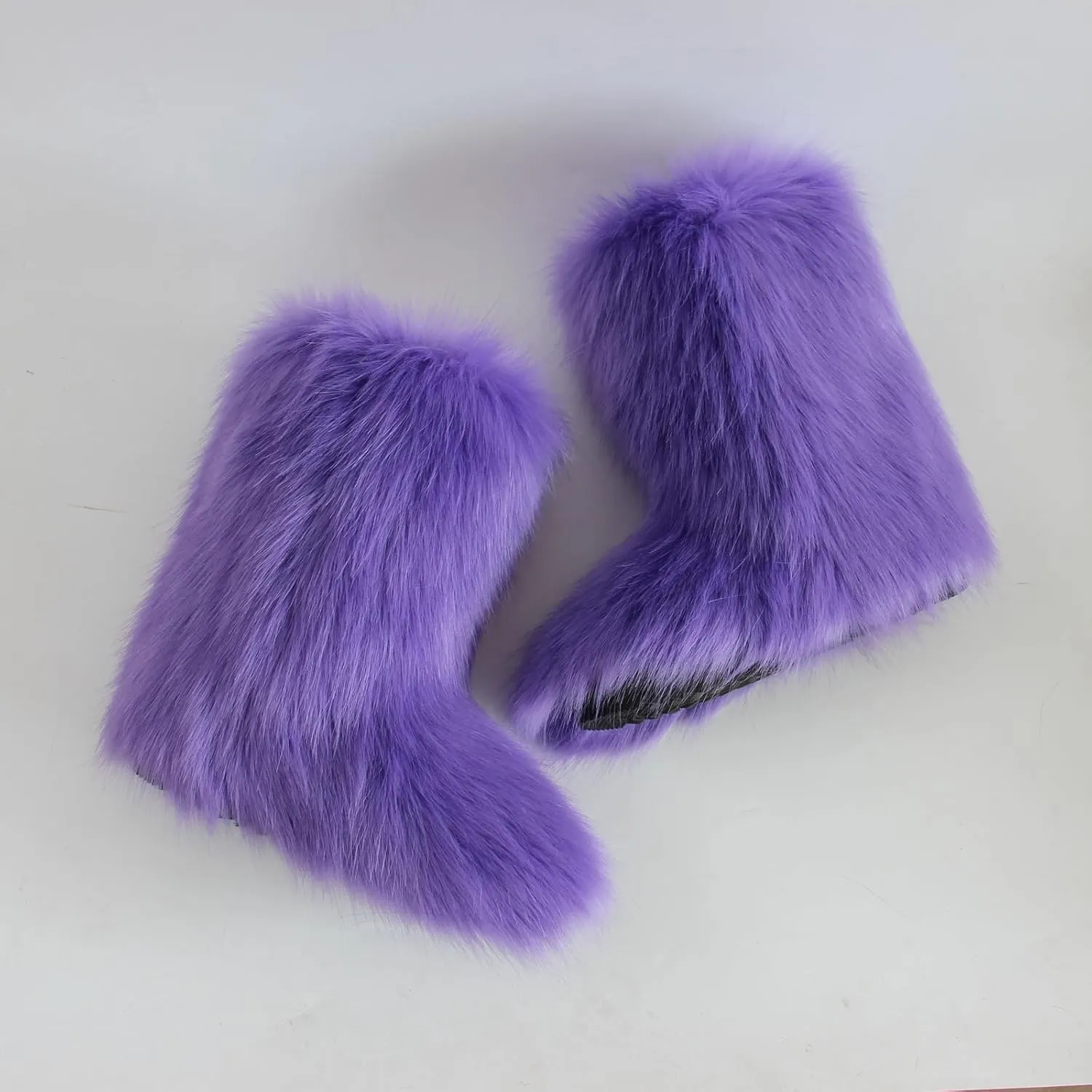 MH Bailment Women's Faux Fur Boots Winter Mid-Calf Snow Boots Fuzzy Fluffy Furry Fashion Short Snow Boots