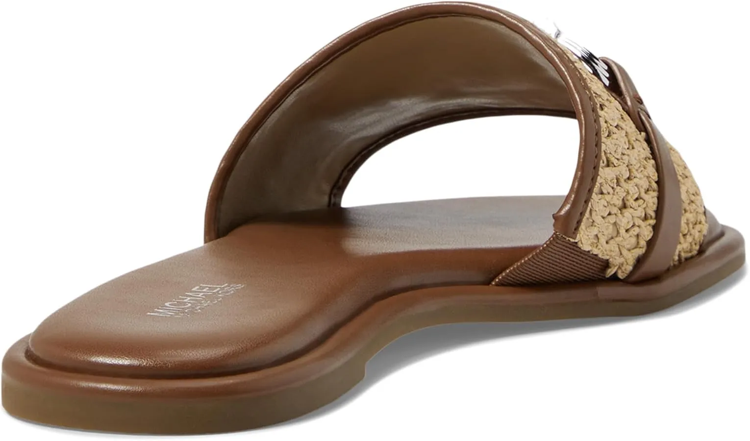 MICHAEL KORS EMBER EMBELLISHED STRAW SLIDE SLIPPERS - BROWN