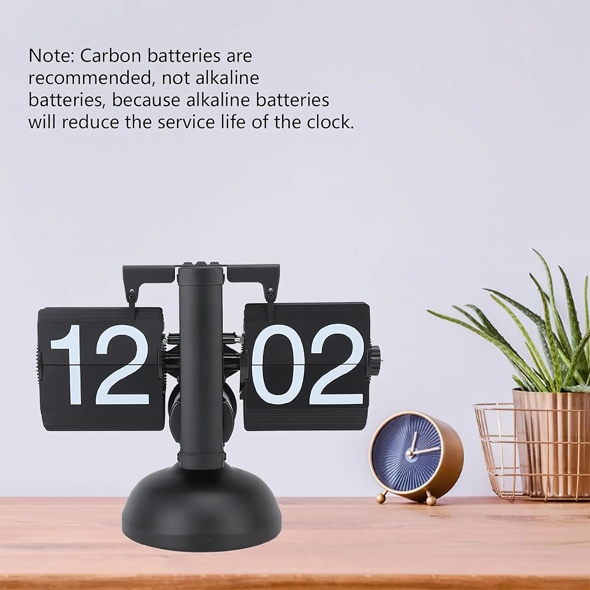 MULZI Large Matt Black Automatic Page Turning Clock, Mechanical Retro Gear Flip Clock for Table, Unique Rotating Desk Watch with Flipping Numbers, Battery Powered for Office & Home