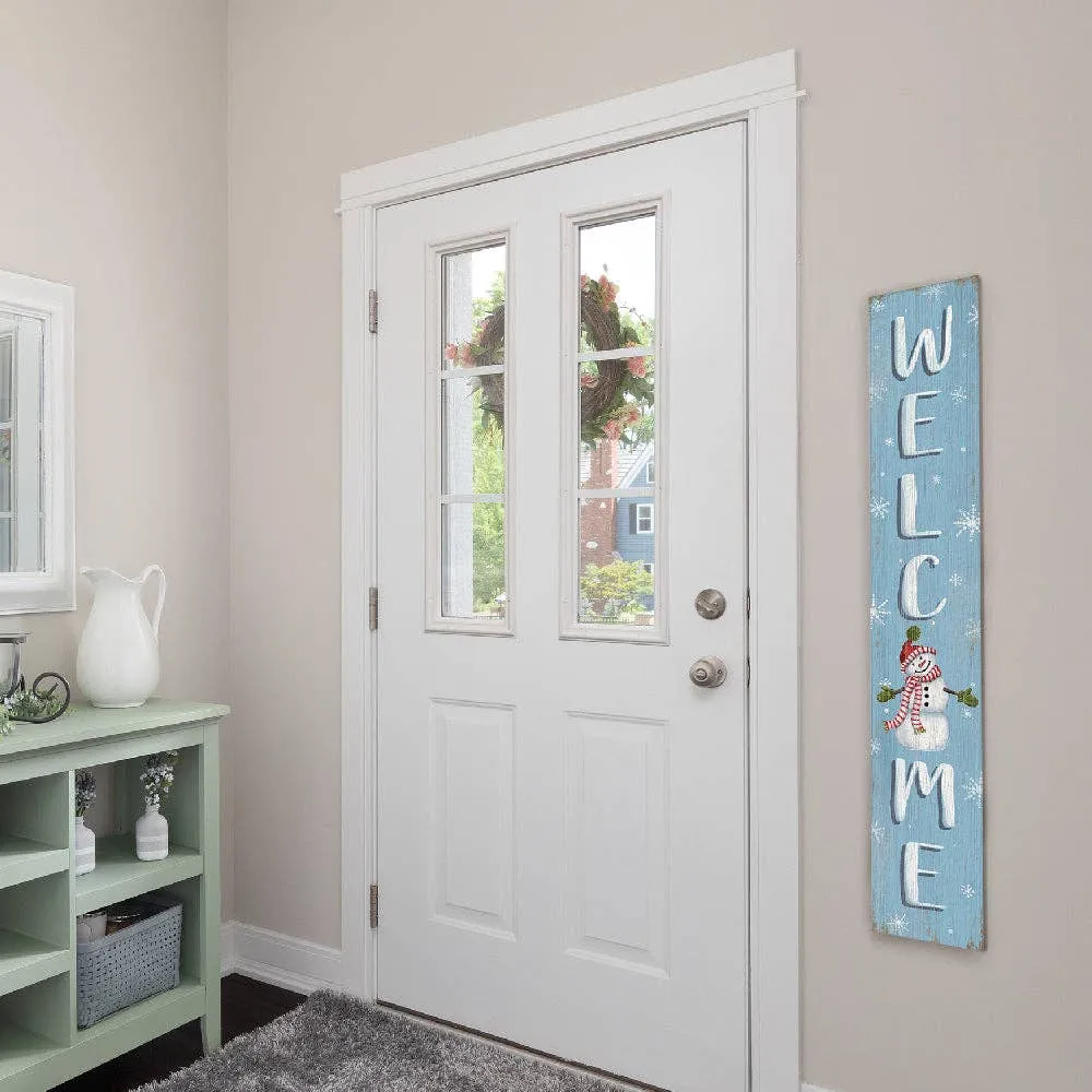 My Word! - Welcome Snowman - Porch Board™: 8" Wide x 46.5" tall / Made in the USA! / 100% Weatherproof Material