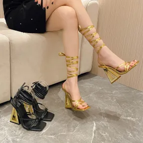 New Trendy Sexy Cross Strap Unique Heels Roman Sandals