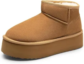 Platform Boots for Women Mini Boots Snow Boots for Women Faux Fur Lining Boots Winter Boots for Women Genuine Suede Platform Ankle Boots Lightweight Anti-Slip Winter Boots for Outdoor Indoor