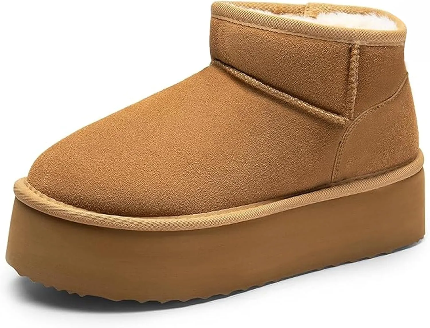 Platform Boots for Women Mini Boots Snow Boots for Women Faux Fur Lining Boots Winter Boots for Women Genuine Suede Platform Ankle Boots Lightweight Anti-Slip Winter Boots for Outdoor Indoor
