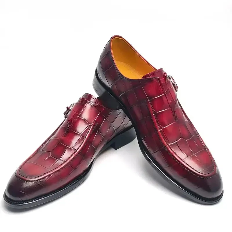 Red Crocodile Pattern Buckle Men's Shoes