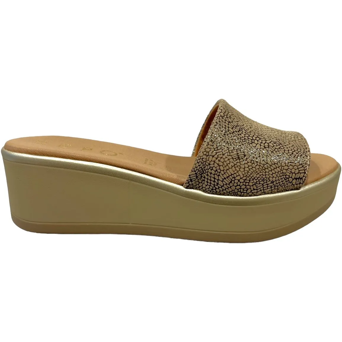 REP 82113 Taupe & Platino Leather Slides Wedges