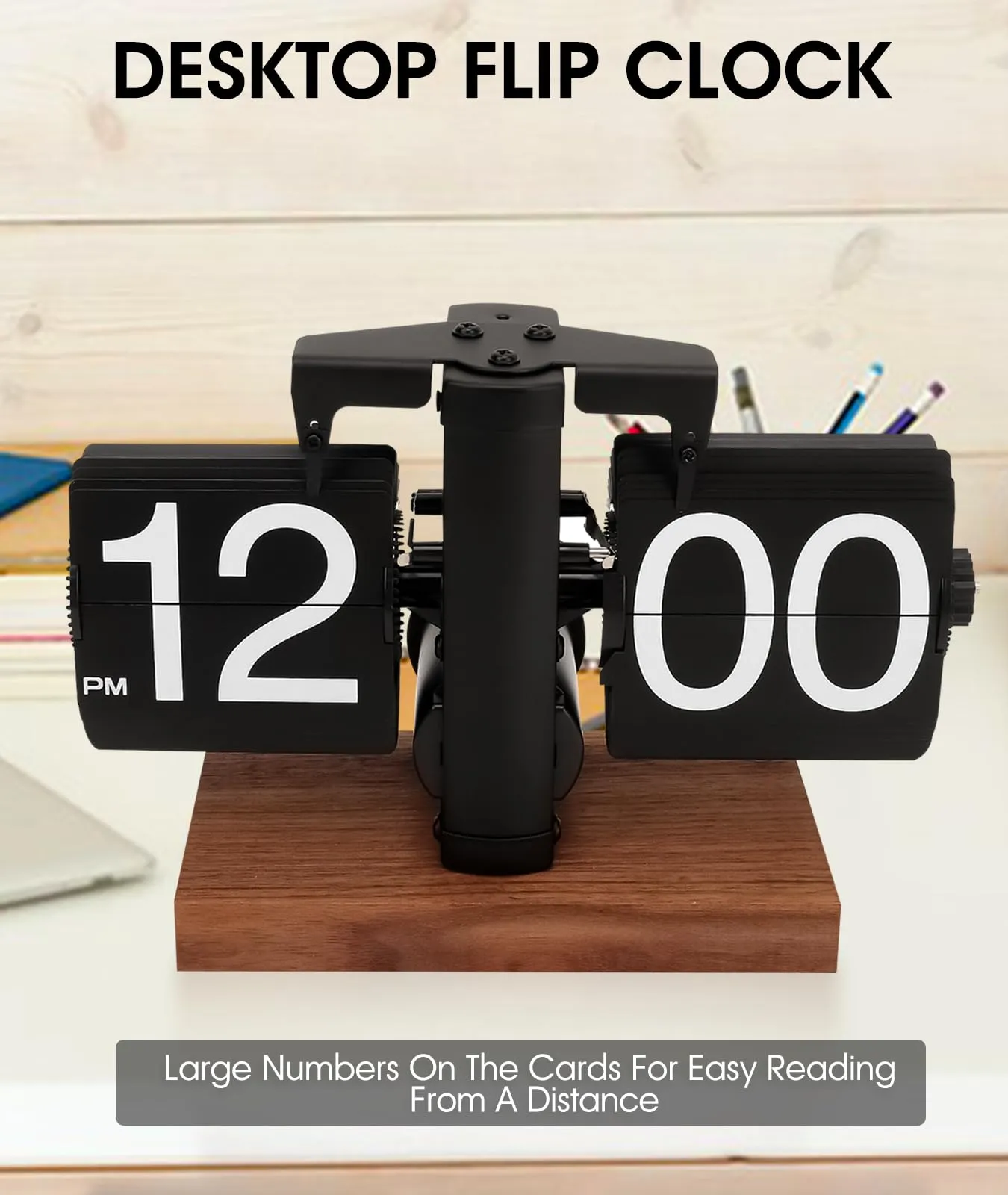 Retro Flip Clock - Flip Clock Vintage Desk Clock Digital Automatic Turning, Battery Operated Mechanical Desk Clock, Black - Ideal for Home, Office, Room Decor（Battery not Included
