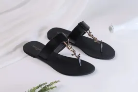 SAINT LAURENT CASSANDRA SLIPPER - BLACK