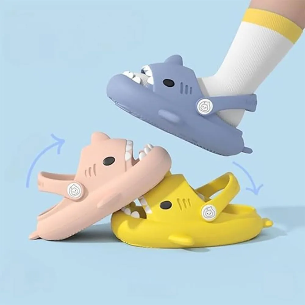 Shark Slides Kids, Sharky Chanclas with Adjustable Straps, Non-Slip Open Toe Thick Sole Beach Pool Shoes