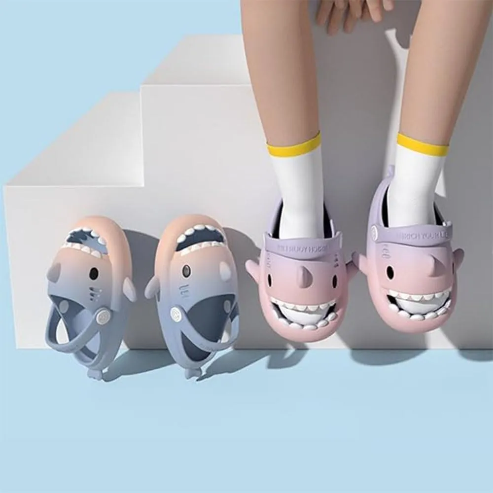 Shark Slides Kids, Sharky Chanclas with Adjustable Straps, Non-Slip Open Toe Thick Sole Beach Pool Shoes
