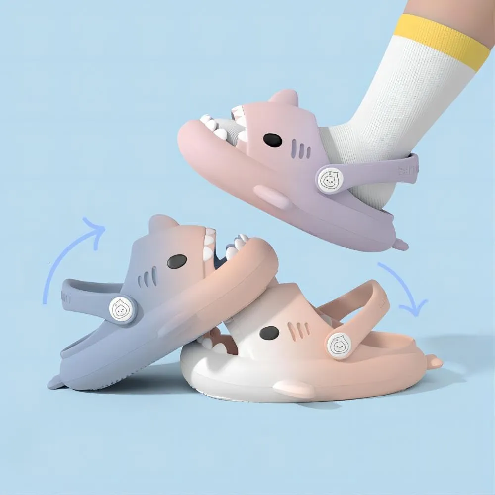 Shark Slides Kids, Sharky Chanclas with Adjustable Straps, Non-Slip Open Toe Thick Sole Beach Pool Shoes